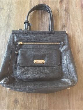 Tod's Black Pebbled Leather Tote with Front Pocket and Gold Hardware